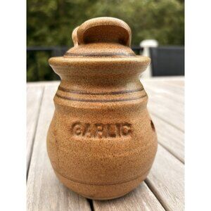 Art Pottery Garlic Keeper Jar Sanvik Studios Embossed Signed 5.5”